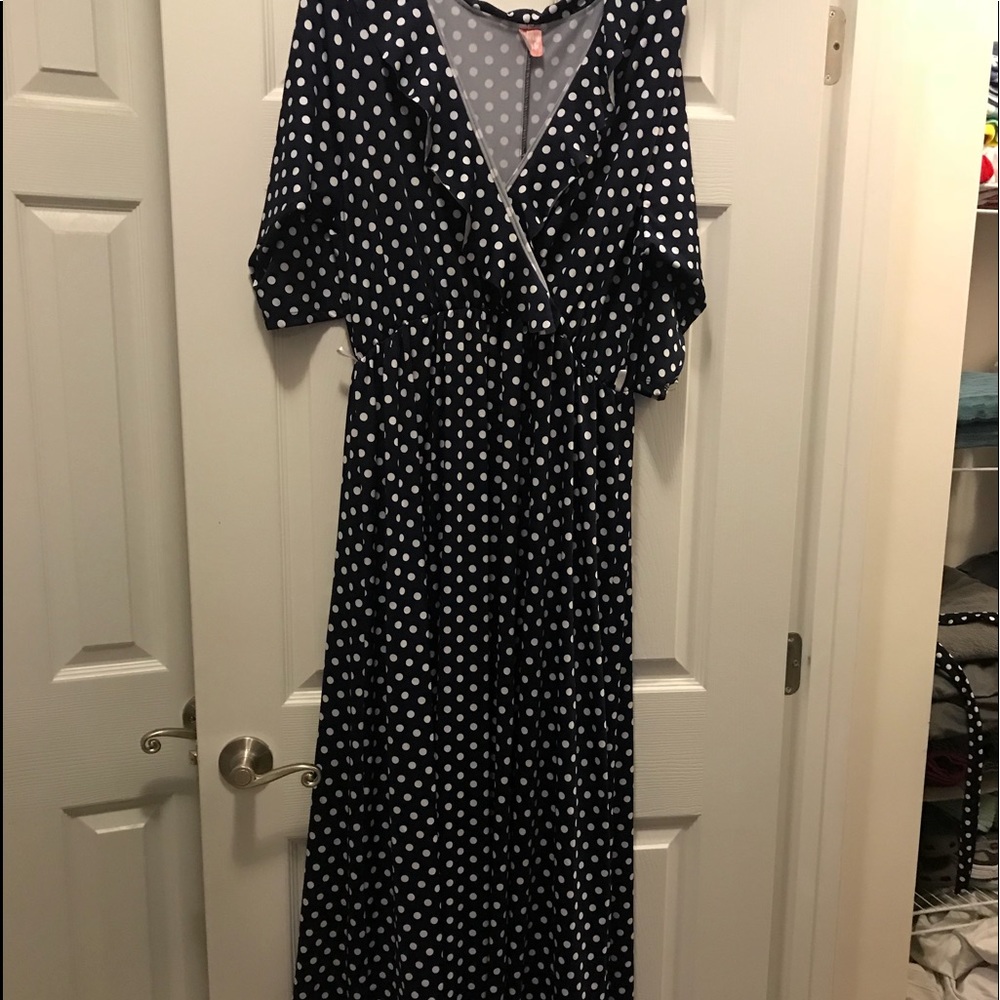 Blue and white polka dot maxi